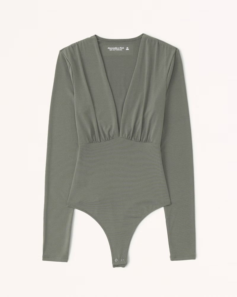 Long-Sleeve Slinky V-Neck Bodysuit | Abercrombie & Fitch (US)