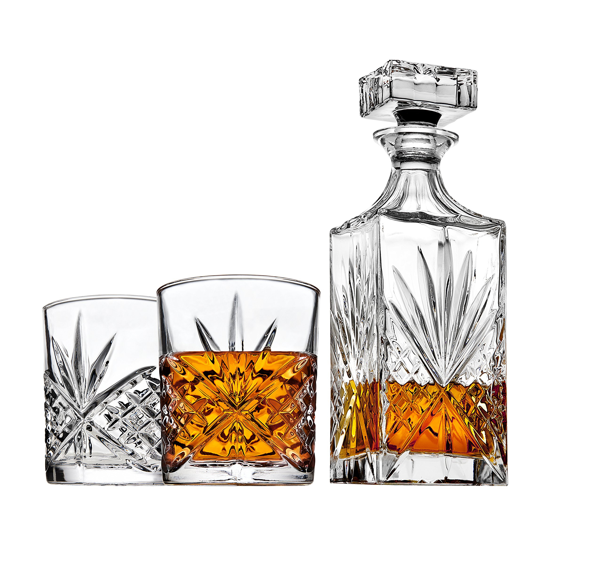 Whiskey Decanter Set with 2 Old Fashioned Whisky Glasses for Liquor Scotch Bourbon or Wine - Iris... | Amazon (US)