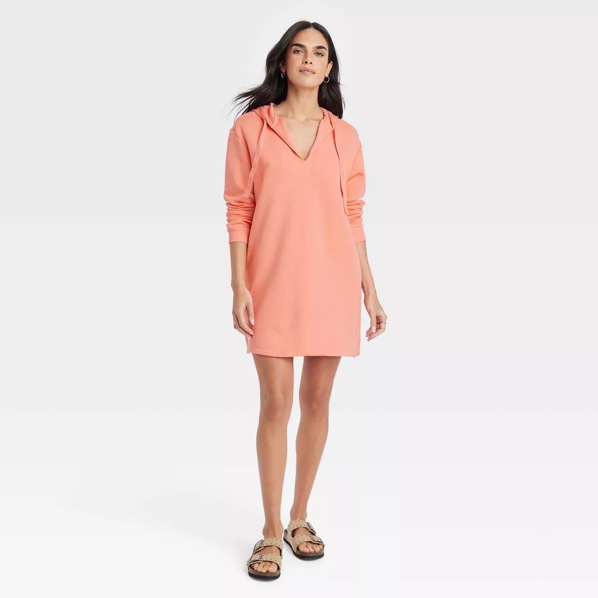 Women's Long Sleeve Mini Fleece Tunic Dress - Universal Thread™ Coral Orange M | Target
