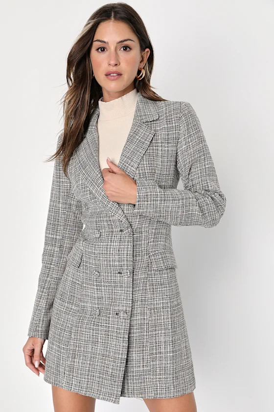 Deluxe Desire Grey Tweed Long Sleeve Blazer Mini Dress | Lulus