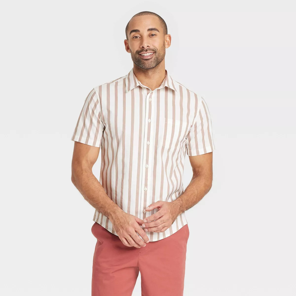 Men's Short Sleeve Poplin Shirt - Goodfellow & Co™ Light Taupe | Target