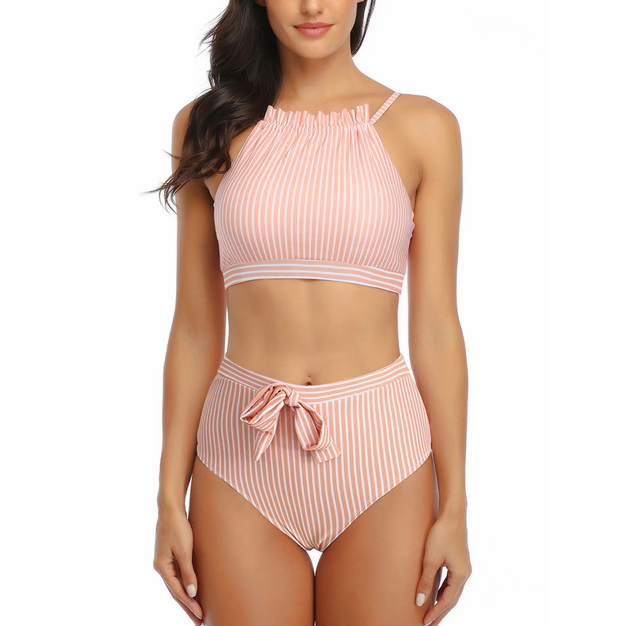 UKAP Women Ladies Two Piece Swimwear Swimsuit Bikini Tops+High Waist Bikini Bottoms Striped Beach... | Walmart (US)