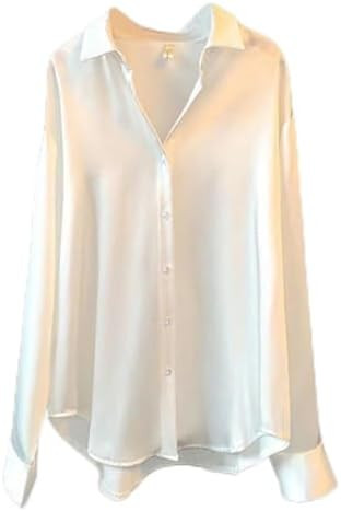 Blusa feminina de cetim de manga comprida, sedosa, elegante | Amazon (BR)
