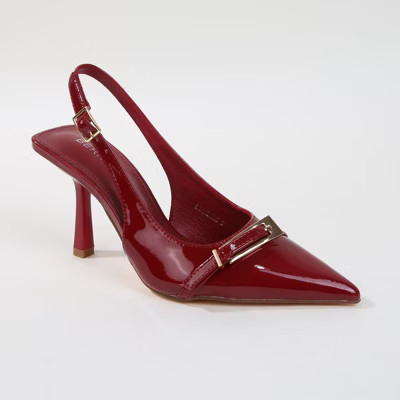 Berness Women's Coraline Patent Slingback Pump Heels with Buckle Detail Burgundy 10 | Target