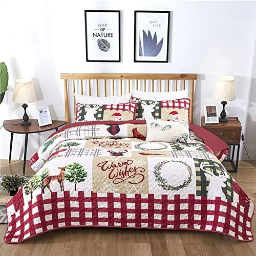 WONGS BEDDING Christmas Quilt Set Queen Rustic Christmas Santa Tree Snowman Cardinal Holly Patter... | Amazon (US)