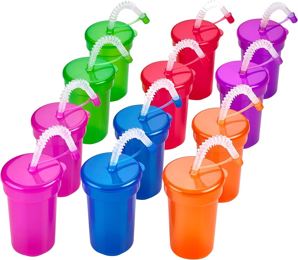 Neon Sipper Cups - 6 Oz. - Colorful, Spill-Proof Cups with Lids and Straws - Ideal for School Eve... | Amazon (US)