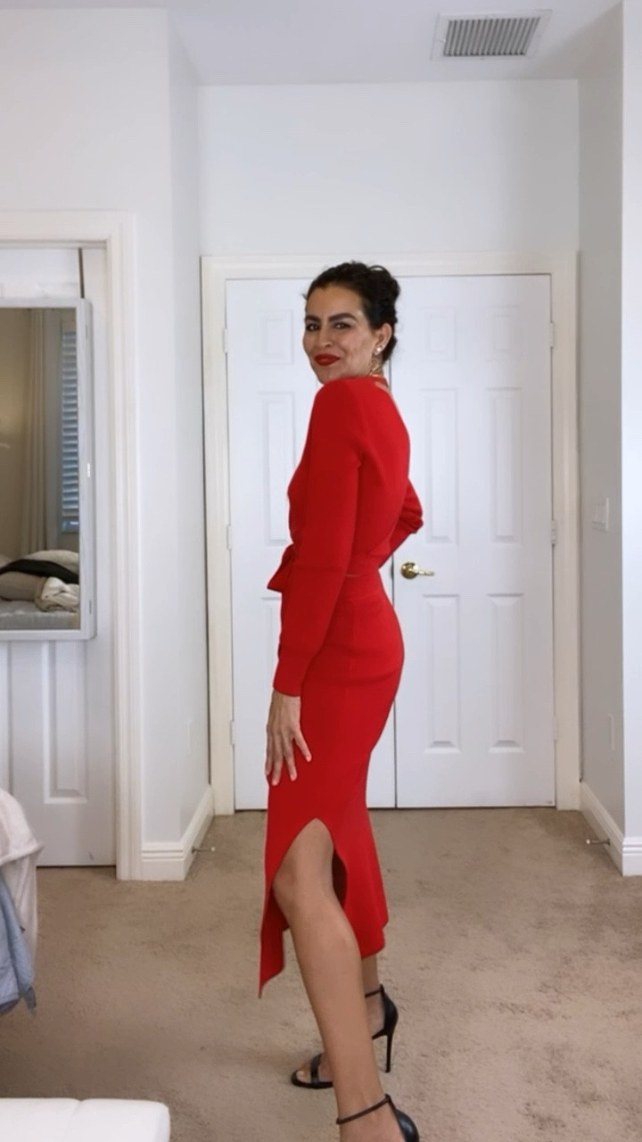 Lipstick is “ feels so grand”. Amazon sweater skirt set! Available in so many colors! Wearing a size S in the ser, slip skirt, T-shirt, and bodysuit. Size 8 in the Allsaints balfern leather jacket. 26 in the flare joes jeans, Nike sneakers are tts, 