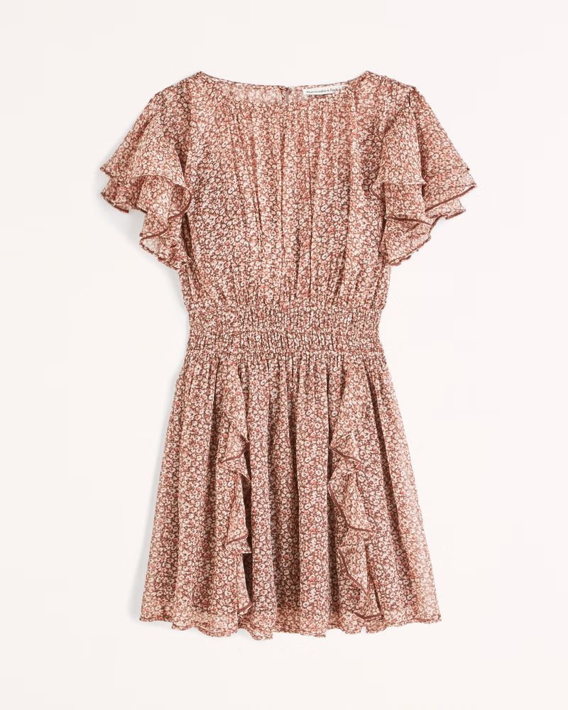 Ruffle Smocked Waist Mini Dress | Abercrombie & Fitch (US)