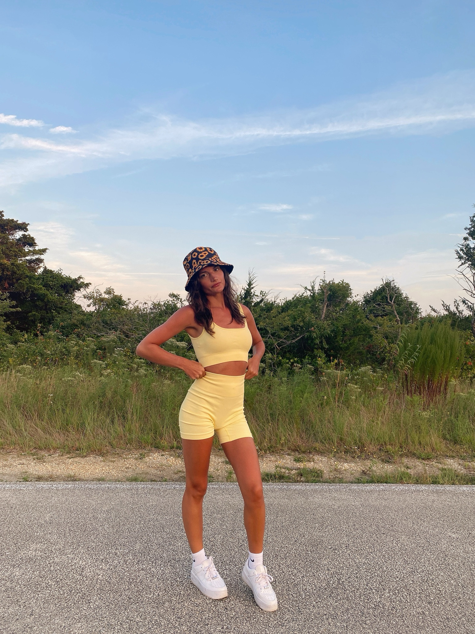 First day of fall but my heart is forever in summer mode 🌻♾️🫶🏽 workout set, workout outfit, Nike socks, sporty outfit, bucket hat 

#LTKfitness #LTKfindsunder50 #LTKshoecrush