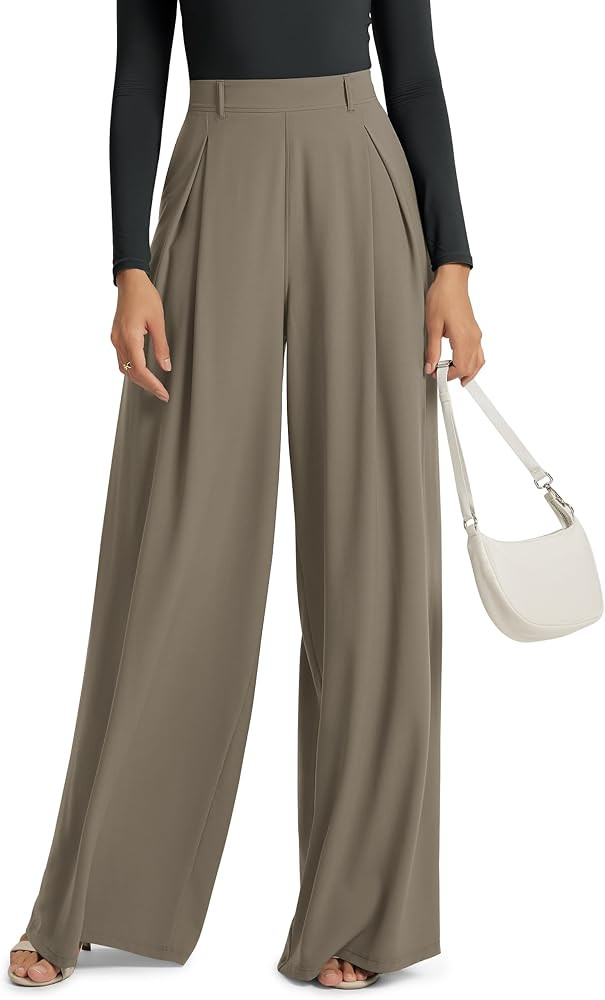 ODODOS Pleated Extra Wide Leg Pants for Women Flowy Lightweight High Waist Trouser with Pockets -... | Amazon (US)