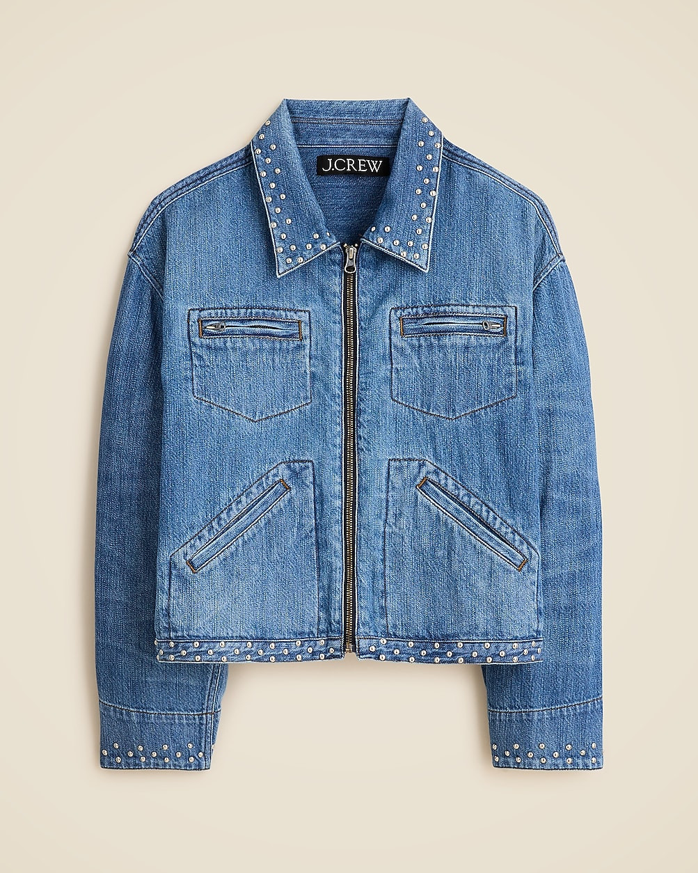 Cropped denim jacket with stud embellishments | J. Crew US