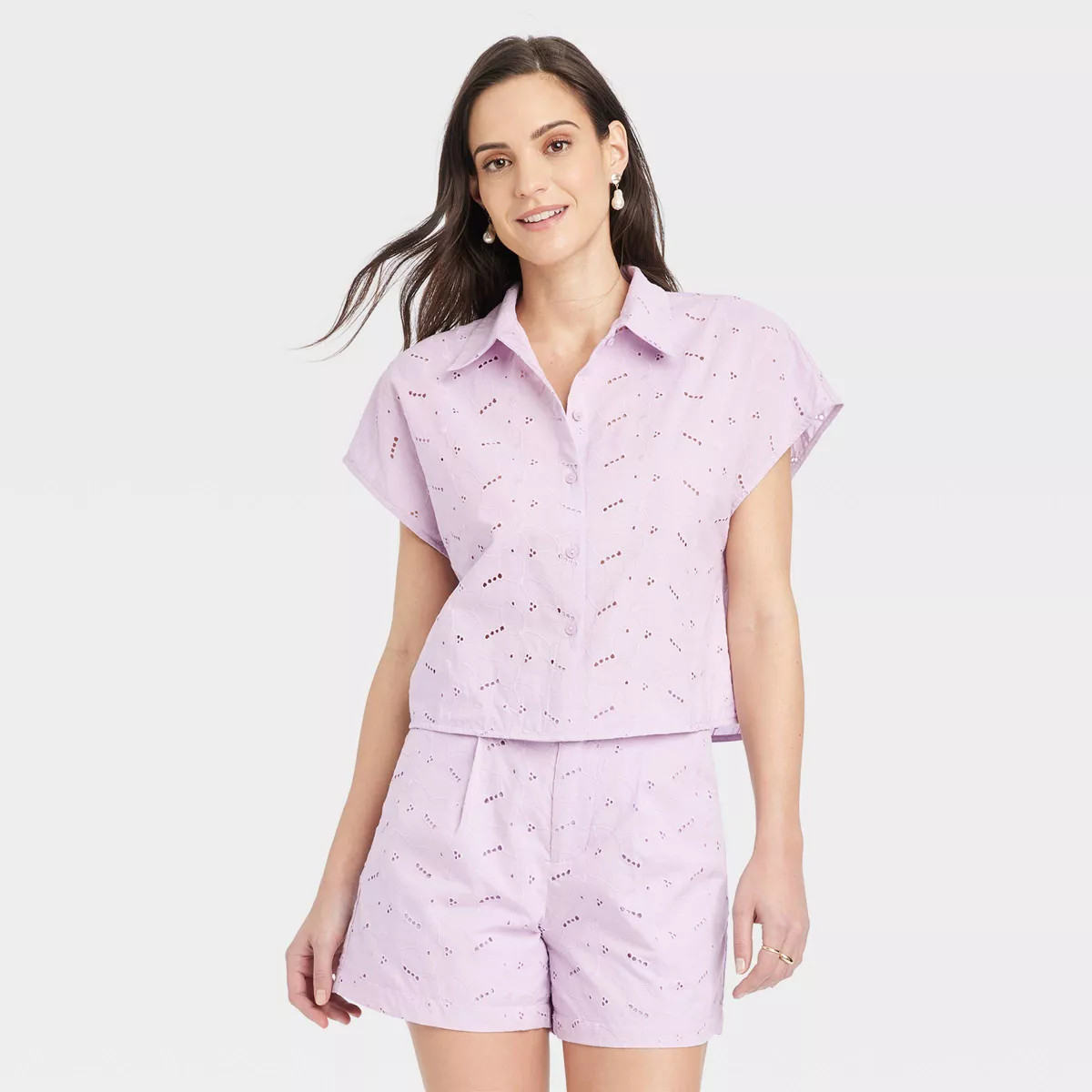 Women's Short Sleeve Eyelet Camp T-Shirt - A New Day™ | Target