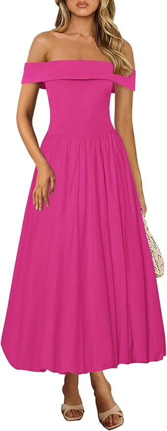 PRETTYGARDEN Womens Summer Off Shoulder Sleeveless Midi Dress Cocktail A Line Flowy Wedding Guest... | Amazon (US)