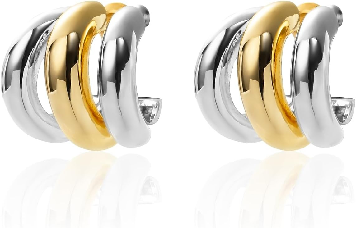 Silver and Gold Triple Hoop Earrings for Women,Two Tone Earrings | Amazon (US)