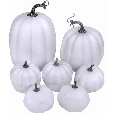 7 Pcs Assorted Sizes White Fall Artificial Pumpkins Harvest Frosted Pumpkins Faux Foam Pumpkins for  | Walmart (US)