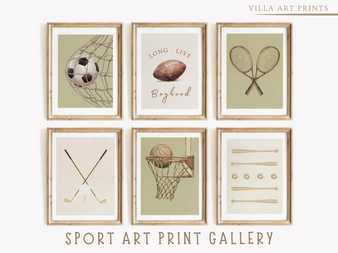 Sport Nursery Wall Art  Boys Room Sports Print Set   Vintage Boy Playroom Decor  Printable Sport ... | Etsy (US)
