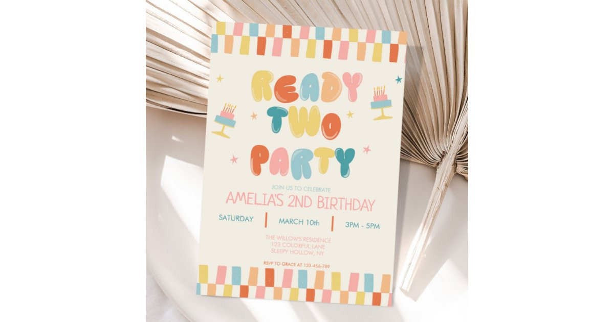 Ready Two Party 2nd Birthday Invitation Colorful | Zazzle | Zazzle