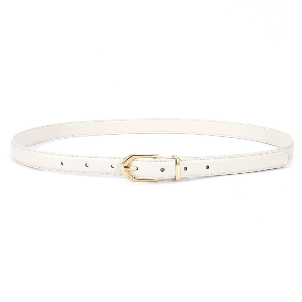 JASGOOD Womens Skinny Leather Belt Ladies Thin Faux Leather Belt with Gold/Silver Buckle for Jean... | Amazon (US)