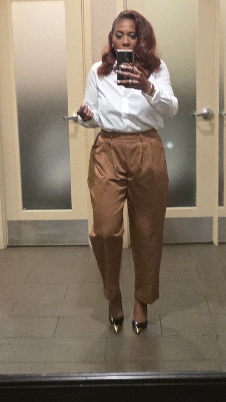 Shein trousers size large..I fouldve prob gotten a medium.  HM shirt size med

#LTKootd #LTKOver40 #LTKWorkwear