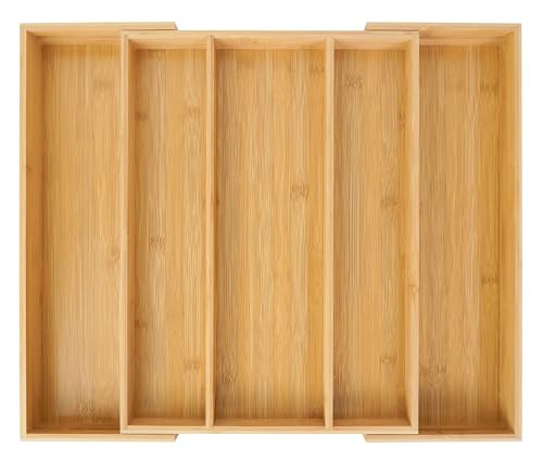 Utoplike Bamboo Expandable Kitchen Drawer Organizer, Adjustable Utensil Holder and Cutlery Tray Organiser, Drawer Divider for Silverware, Flatware, Knives in Kitchen, Bedroom, Living Room, 5 Slot | Amazon (US)