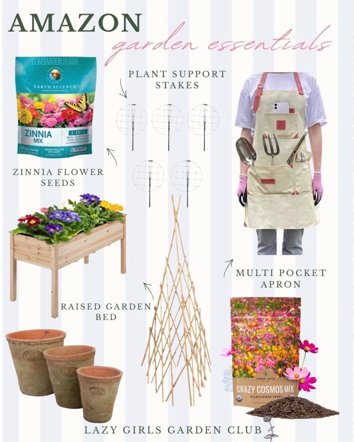 Shop some of my garden essentials from Amazon! 

Zinnia flower seed mix, wildflower seed mix, gardening apron, gardening bamboo trellis, raised garden bend, gardening pots, garden stakes 



#LTKHome #LTKSpringSale #LTKSeasonal