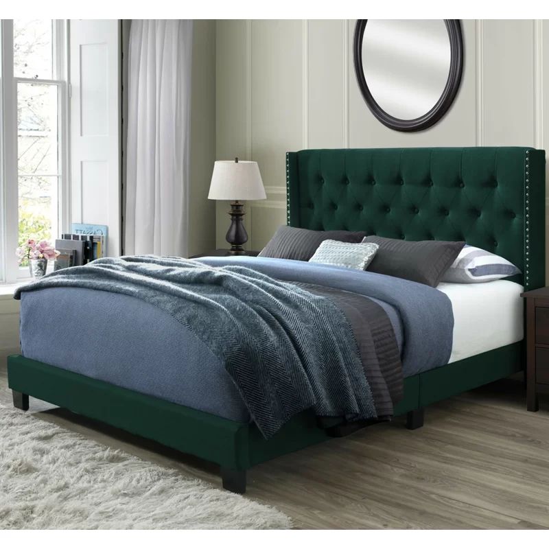 Green Velvet Nadine Queen Upholstered Standard Bed | Wayfair North America