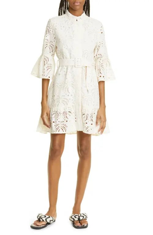 FARM Rio Cotton Eyelet Minidress in Off-White at Nordstrom, Size Small | Nordstrom
