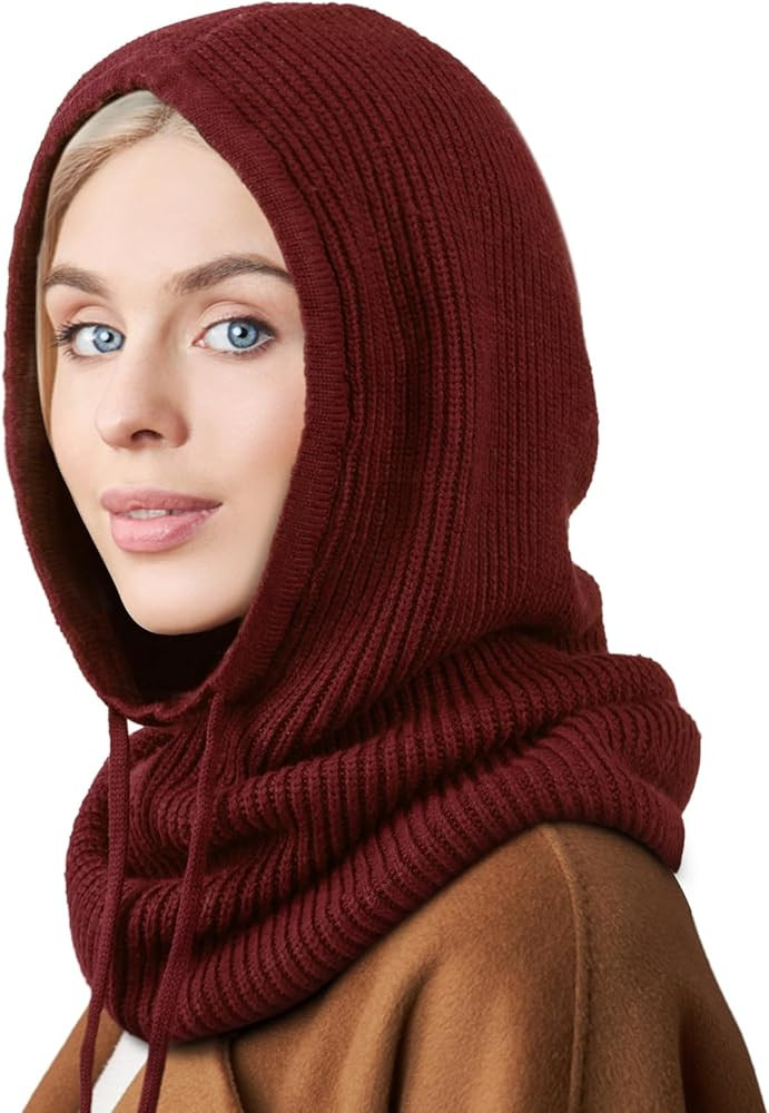 DRESHOW Winter Hats for Women Balaclava Knit Beanie with Adjustable Drawstring Warm Hooded Scarf ... | Amazon (US)