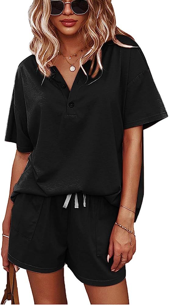 ADDHEAT Women's Short Sleeve Sweatsuits: 2 Piece Casual Outfit Sets with Pockets | Amazon (US)