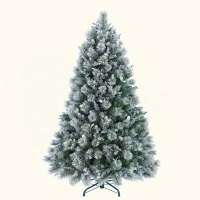 Flocked Christmas Tree With Pine Needles & Eucalyptus Leaves, 404 Tips, Hinged Branches, Metal Stand – Snowy Artificial Tree For Holiday Home, Office, | Wayfair North America
