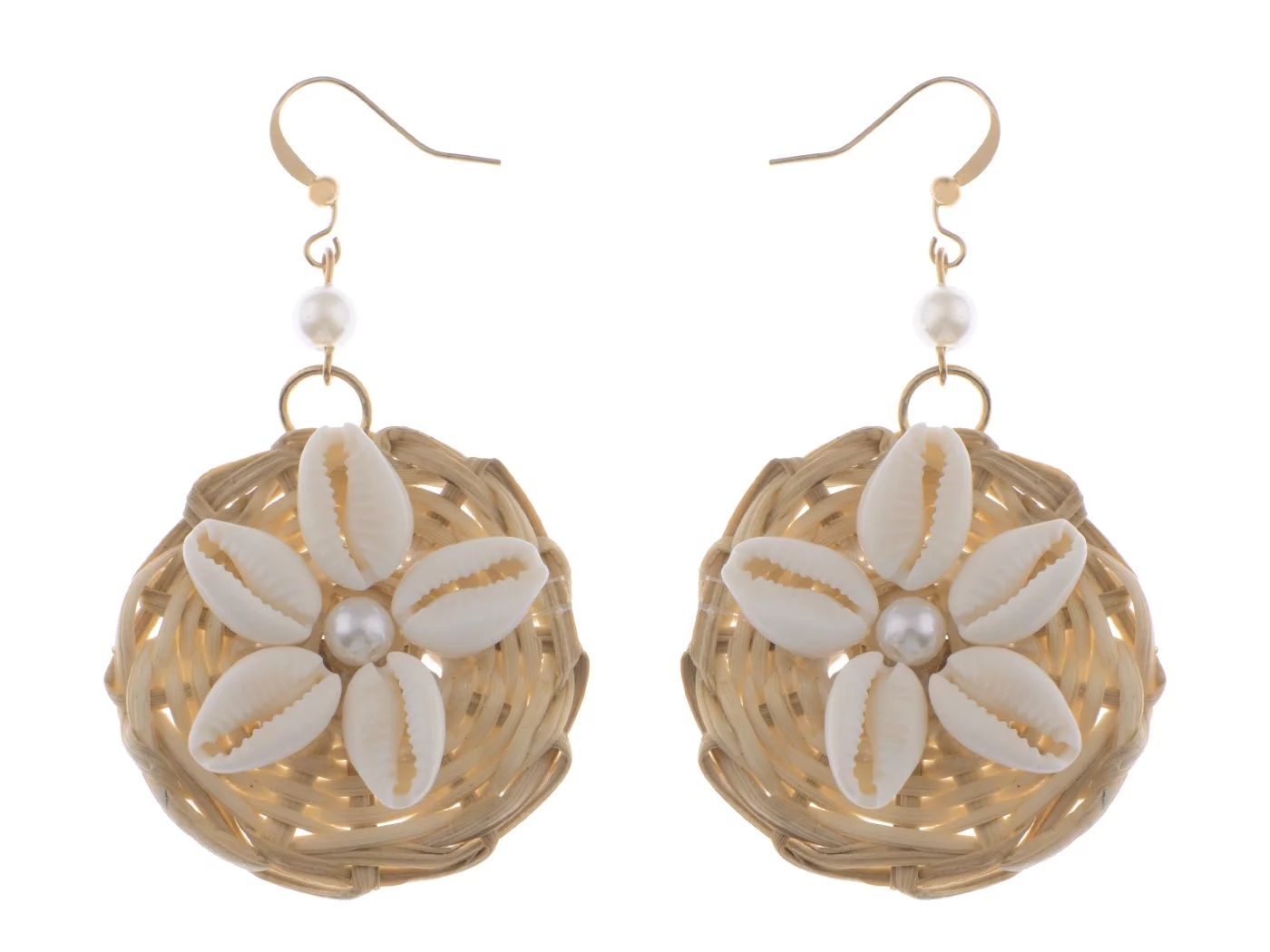 Women's Handwoven Rattan Wooden Straw Casual Conch Seashell Dangle Drop Trendy Holiday Earrings -... | Walmart (US)