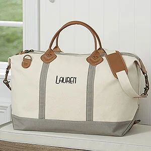 Luxurious Weekender Embroidered Grey Canvas Duffel Bag | Personalization Mall