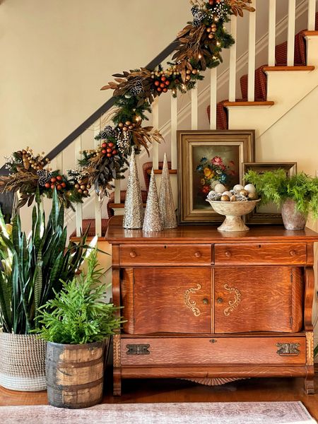 Farmhouse Christmas decor in the foyer with cozy neutrals, vintage decor and rustic elegance 



#LTKhome #LTKSeasonal #LTKHoliday