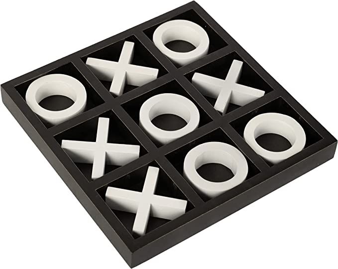 FUIN Wood Tic Tac Toe Decorative Board Game Set for Coffee Table Decor, 14" x 14", Black and Whit... | Amazon (US)