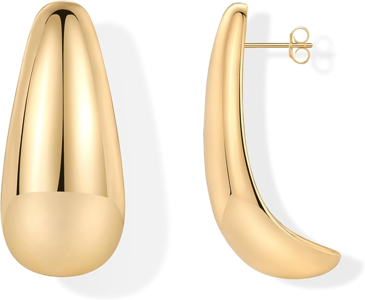 PAVOI 14K Gold Plated Sterling Silver Posts Statement Chunky Drop Dangle Earrings | Teardrop Half... | Amazon (US)