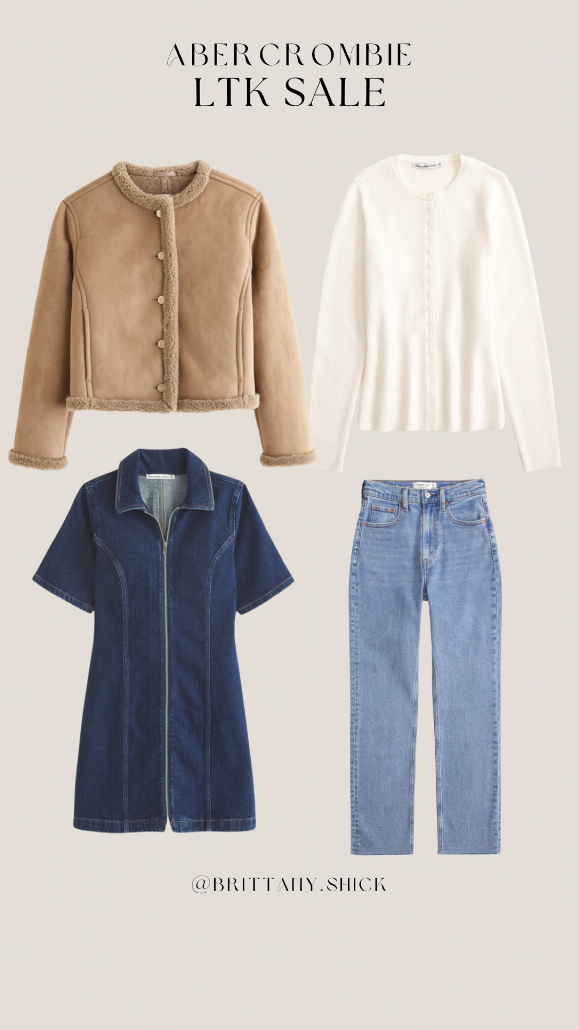 ABERCROMBIE X LTK Sale 20% Off 
In my order - winterized shearling collarless jacket - I gasped when I saw this! Slim ribbed cardigan short sleeve denim mini dress  ultra high rise ankle straight jeans denim affordable style trendy mom ootd fall look 

#LTKStyleTip #LTKFallSale #LTKSaleAlert