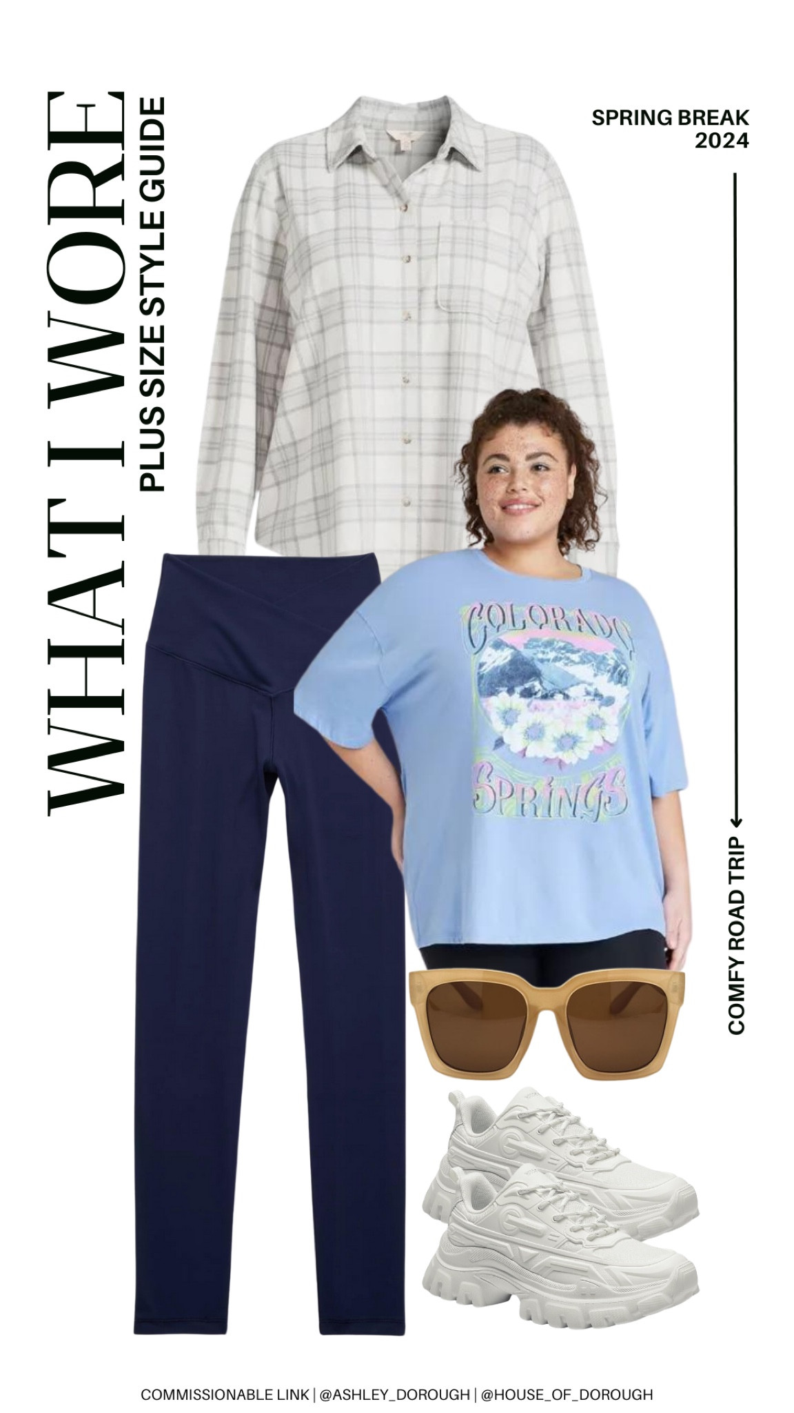 What I Wore: Spring Break 2024! Here's what I wore on our road trip down to the beach! I wore my Aerie crossover leggings (XXL), Target tee (XL), cozy grey button-down from Walmart (2X - sold out), and my current favorite amazon sunnies!