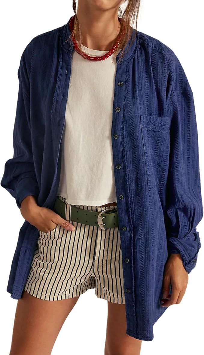 Songling Womens Button Down Oversized Shirts Long Sleeve Cotton Gauze Tops Soft Shirt Casual Coll... | Amazon (US)