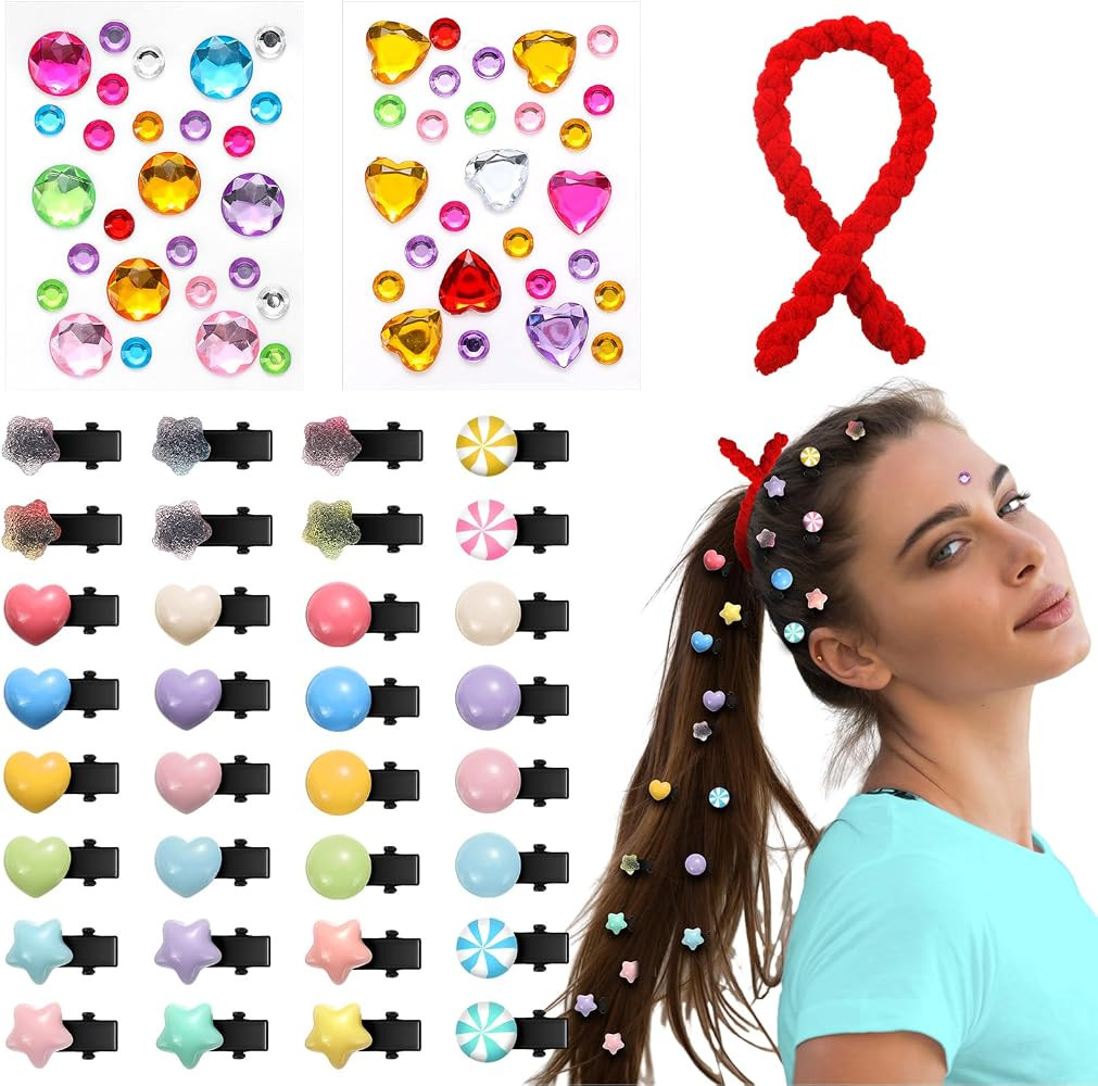 53 Pieces Halloween Costume Accessories - Hair Pins, Candy Red Tie, Diamond Stickers, Jewel Set f... | Amazon (US)