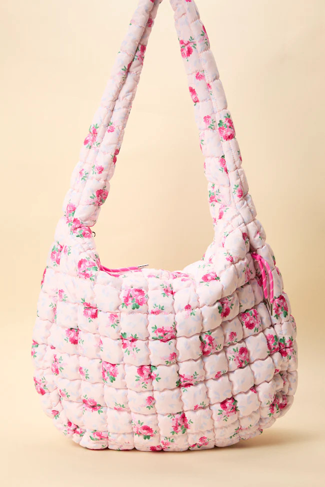 Haylie Pink Floral Quilted Carry All Bag | Pink Lily