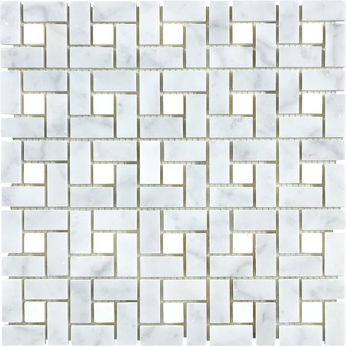 Carrara Pinwheel 12-in x 12-in Polished Natural Stone Marble Basketweave Wall Tile | Lowe's