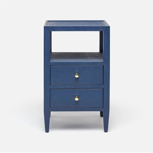 Made Goods Jarin Nightstand 18 in L x 18 in W x 30 in H True Navy Faux Belgian Linen | Gracious Style