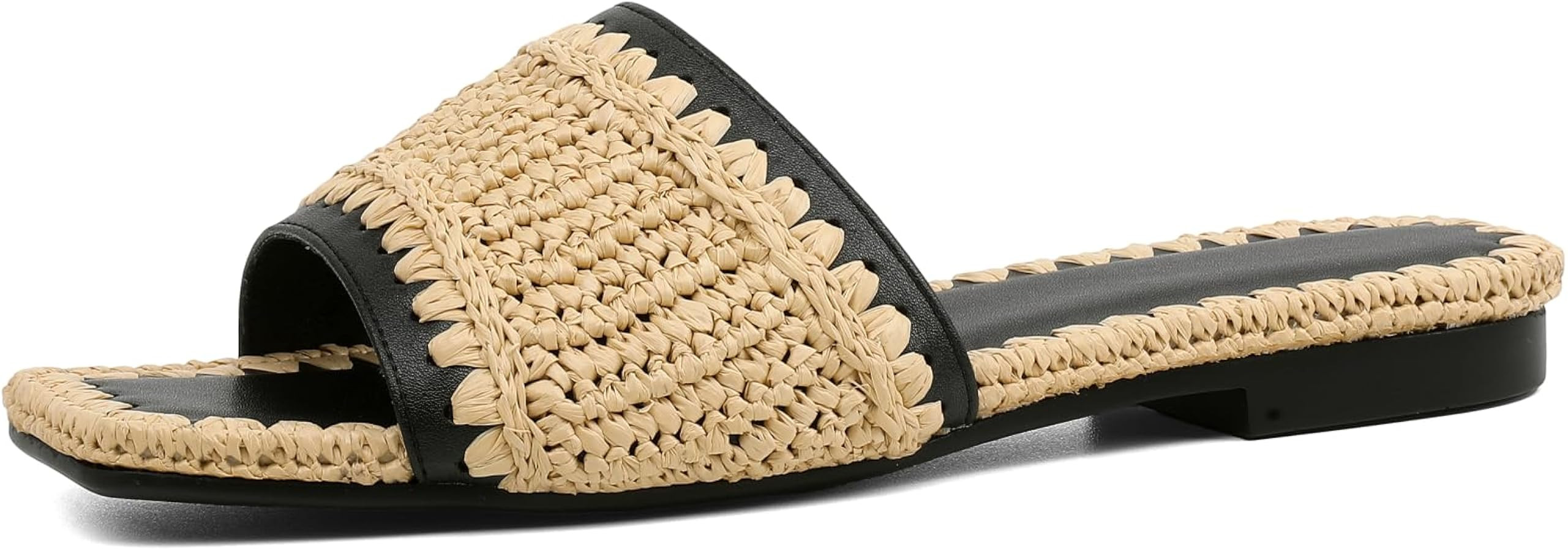 ZBOT Women's Raffia Flat Sandals Woven Square Toe Open Toe Slip On Sandals\u2014Perfect for Summe... | Amazon (US)