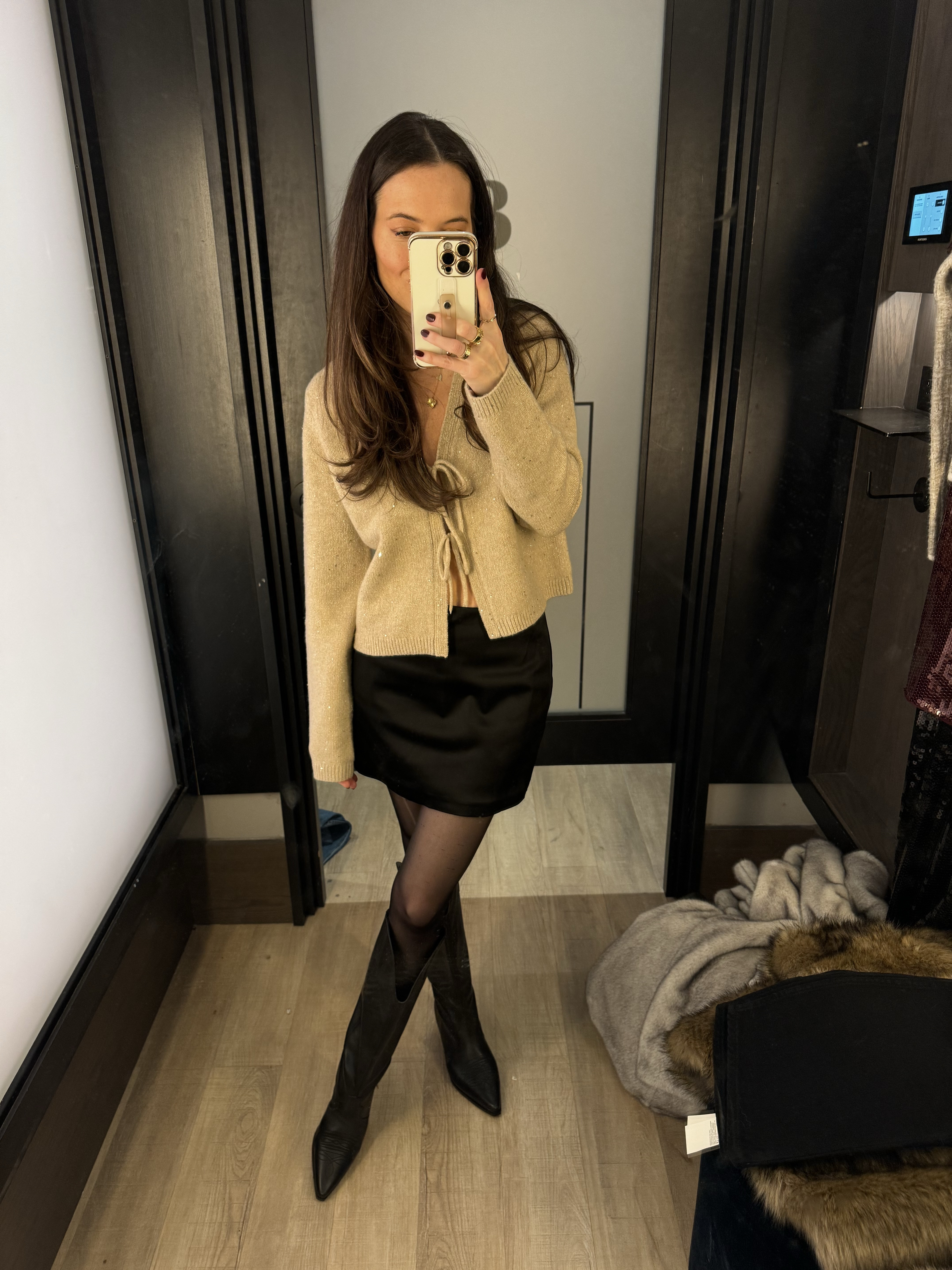 Holiday look with this satin skort (runs true to size, wearing XS), and tie front sweater (with rhinestone accents) runs true to size (wearing XS). Use code HOLIDAYRUSH for extra 20% off

#LTKCyberWeek 

#LTKSeasonal #LTKHoliday