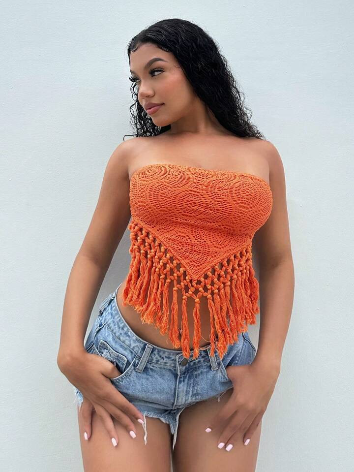 SHEIN SXY Fringe Trim Bandana Hem Tube Top | SHEIN