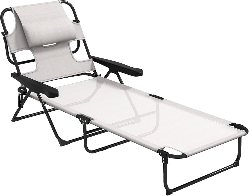 Outsunny Tanning Chaise Lounge Chair, 4-Position Beach Chair with Face & Arm Holes, Pillow headre... | Amazon (US)