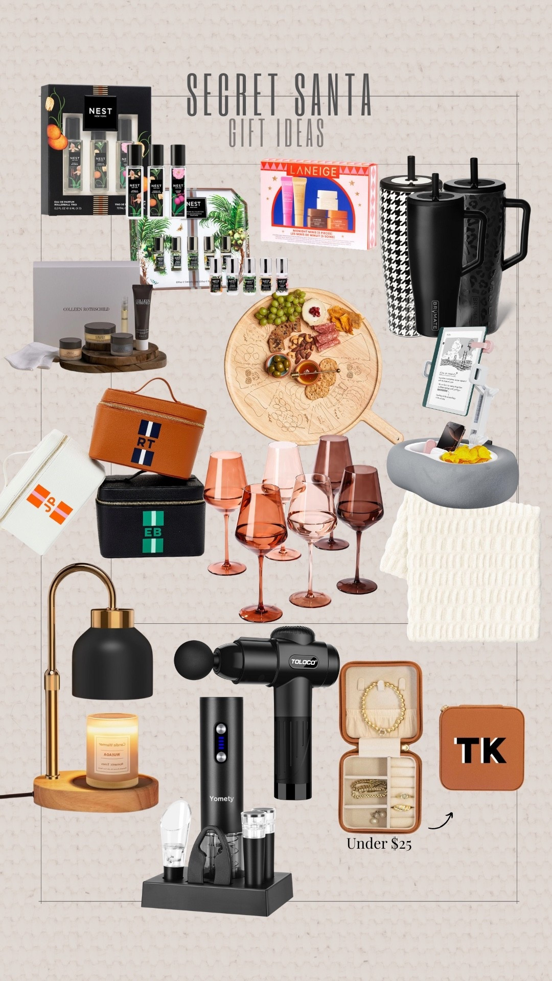 The perfect secret Santa gift guide! Perfect gifts everyone is going to love! 

Secret Santa, gift guide, wine glasses, blanket, perfume kit, massage tool, jewelry case, holiday gift guide 

#LTKGiftGuide #LTKHoliday #LTKSeasonal