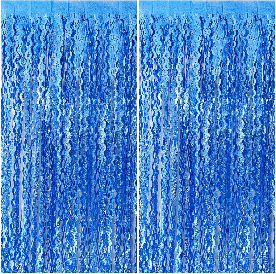 Blue Backdrop Wavy Tinsel Foil Fringe Curtains for Parties Sparkle Metallic Wavy Blue Birthday De... | Amazon (US)