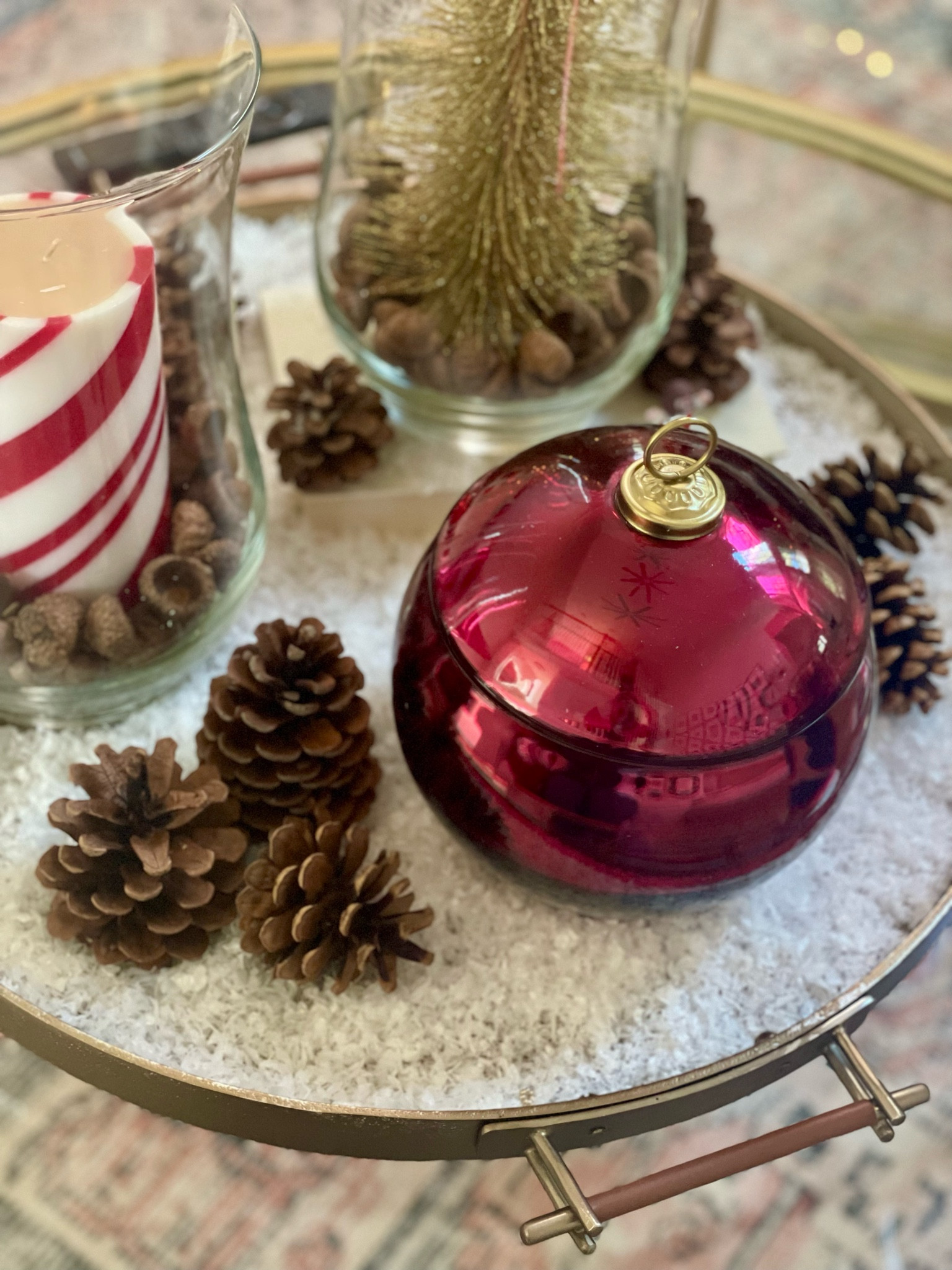 Large ornament candle on sale for $15 🕯️Perfect hostess gift 🎁 Six colors & scents available. Very fragrant, puts off tons of seasonal scent! 35oz candle pictured, smaller 7oz version also available 

#holidaydecor #giftsforher #christmasdecorations #christmascoffeetable #budgethomedecor

#LTKSaleAlert #LTKHome #LTKHoliday