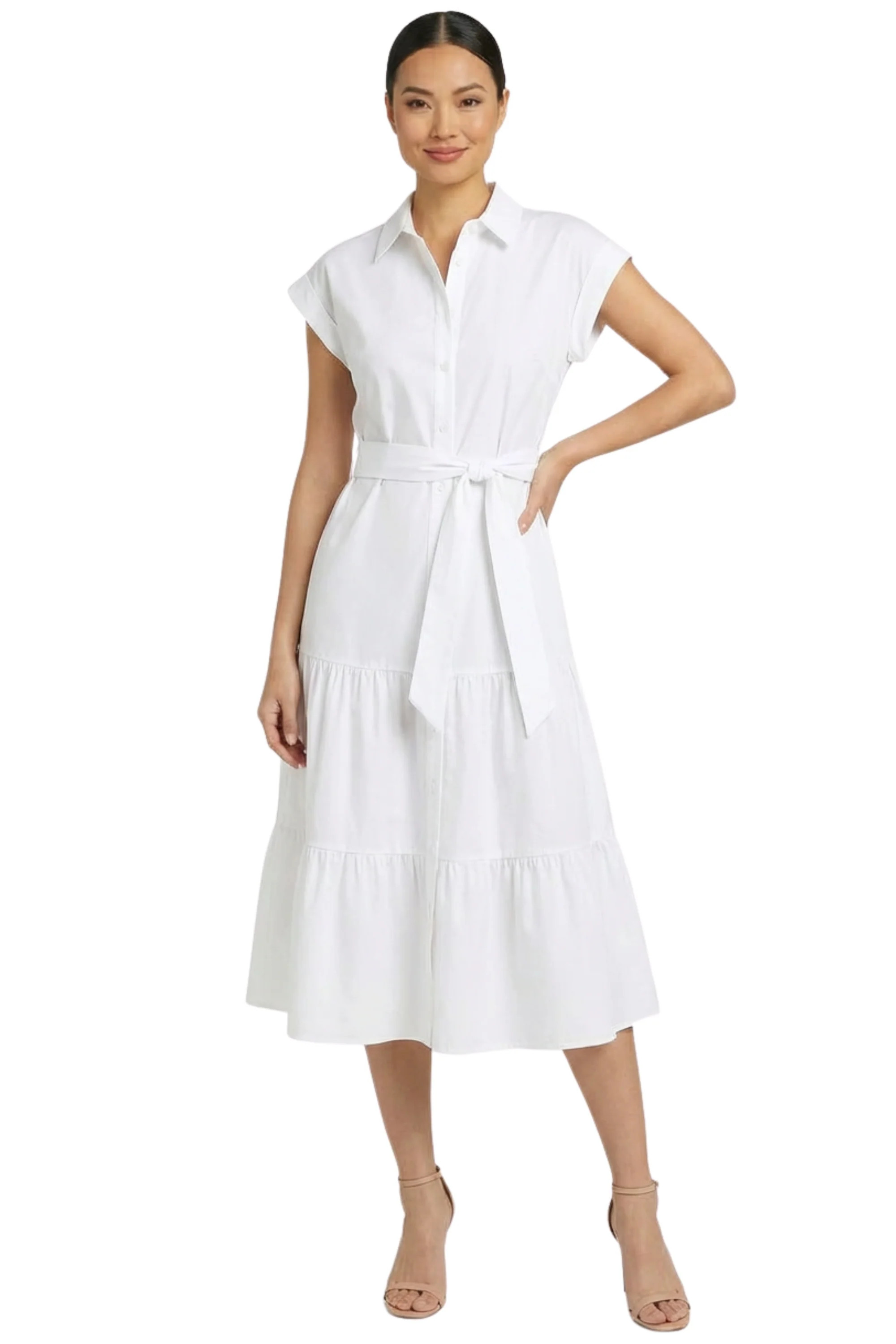 Dorinda Cotton Collared Midi Shirtdress Fit and Flare | Maggy London | Maggy London